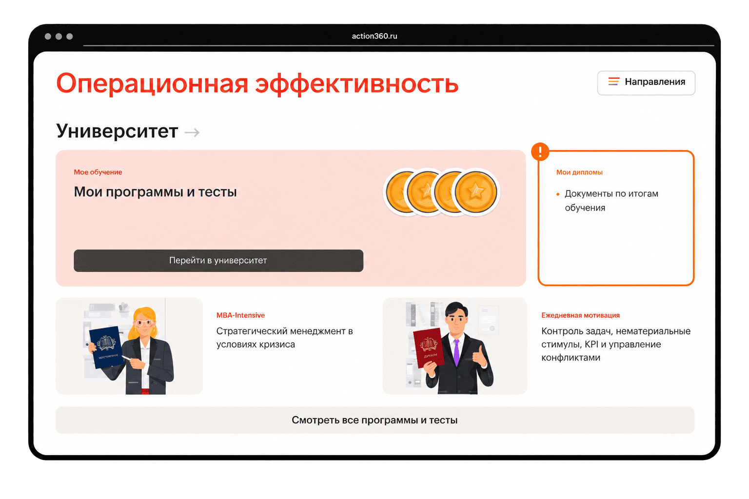 Интерфейс платформы action360.ru